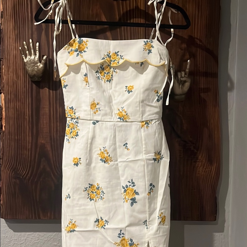 Altar'd State Yellow and White Mini Sundress Spaghetti Strap